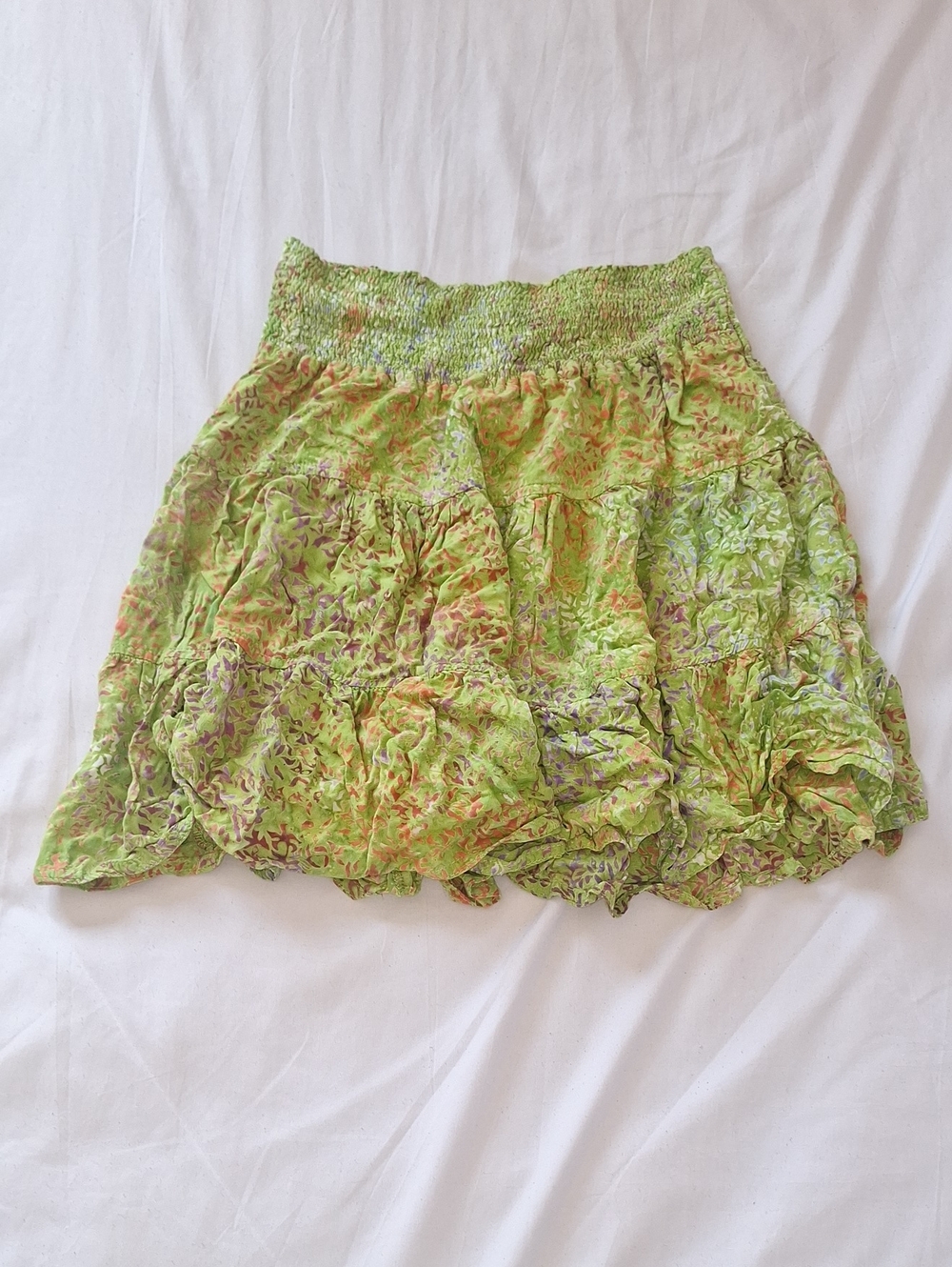 Lightweight Green Floral Smocked Waist Skirt